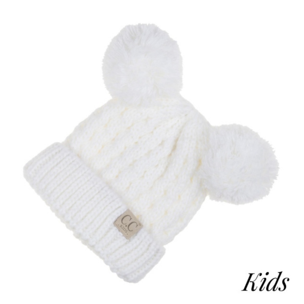 Ivory Double Pompom C.C. Beanie